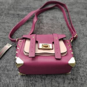 No Boundaries Magenta and Gold Studded Crossbody Bag